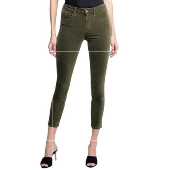 L’agence Marguerite Velvet Cropped Ivy Green High Rise Skinny Pants - Picture 1 of 13